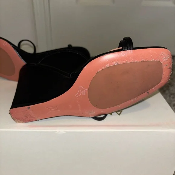 Amina Muaddi Black Stiletto Heels with Ankle Straps - Picture 6 of 8